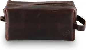 Premium Leather Toiletry Bag For Men - Travel Bag, Shaving Kit Bag & Toiletry Organizer - Full Grain Leather (Single Zip, Brown)