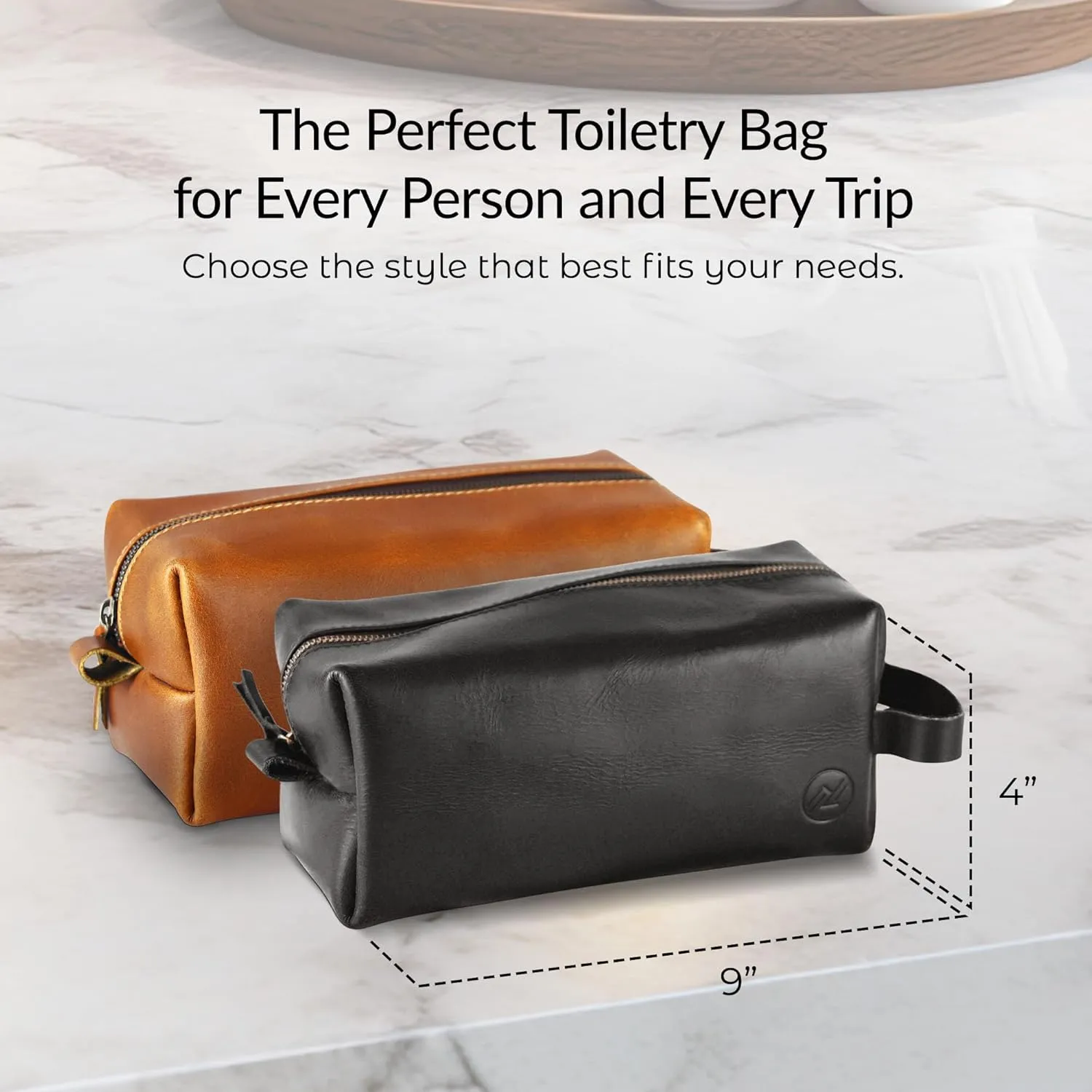 Premium Leather Toiletry Bag For Men - Travel Bag, Shaving Kit Bag & Toiletry Organizer - Full Grain Leather (Single Zip, Brown)