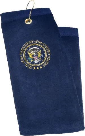 Presidential Seal Golf Towel - Golf Bag Accessories with The Presidential Emblem - Pure Cotton with Gold Hook - Perfect as Souvenir or Premium Collectible - Decorated in The USA