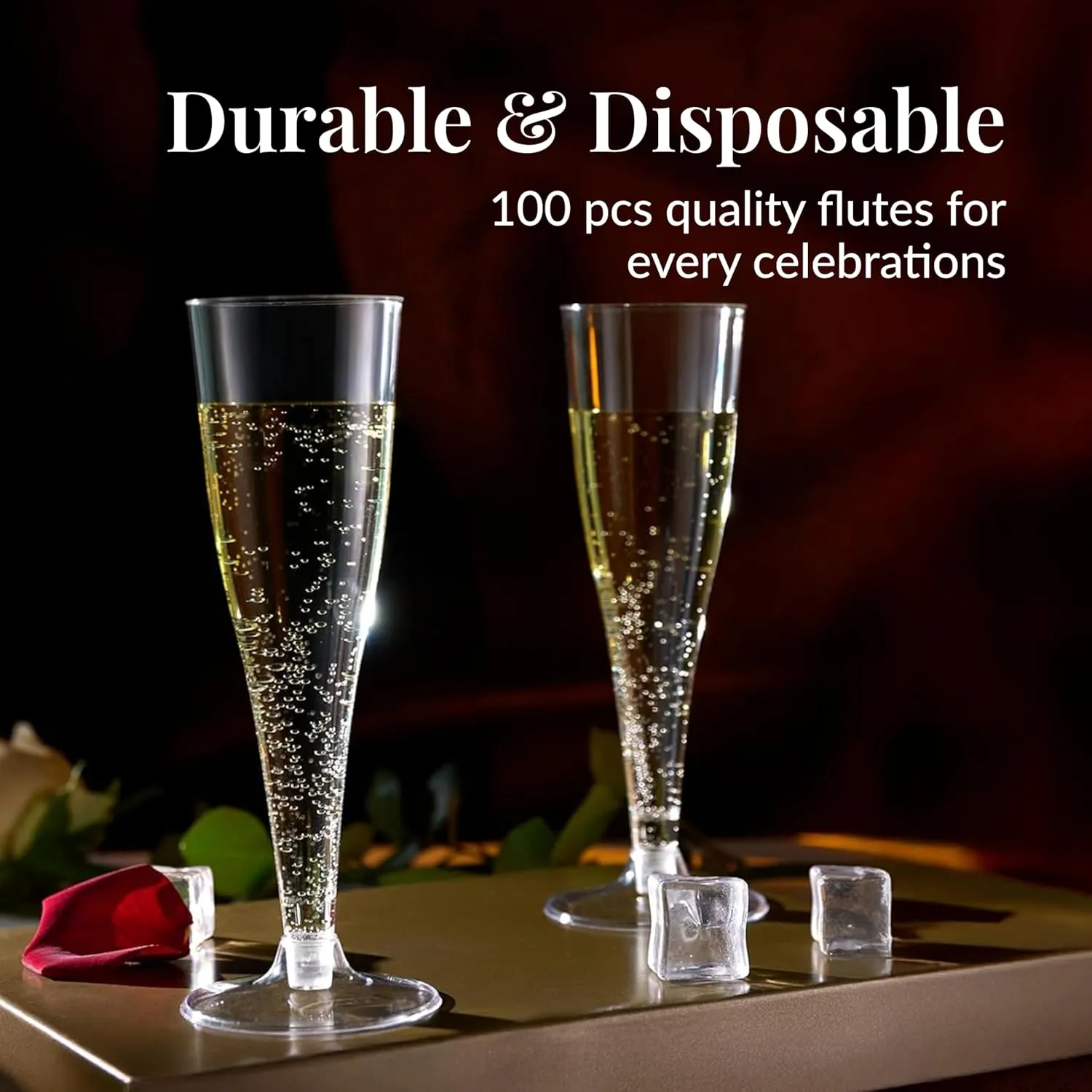 Prestee 100 Pack Clear Plastic Champagne Flutes - 4.5 oz Durable Disposable Champagne Glasses for Parties, Weddings, Toasting and Large Celebrations - Elegant Wine Glasses Stemware for Easy Cleanup