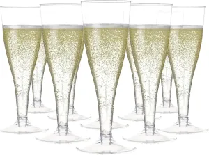 Prestee 100 Pack Clear Plastic Champagne Flutes - 4.5 oz Durable Disposable Champagne Glasses for Parties, Weddings, Toasting and Large Celebrations - Elegant Wine Glasses Stemware for Easy Cleanup