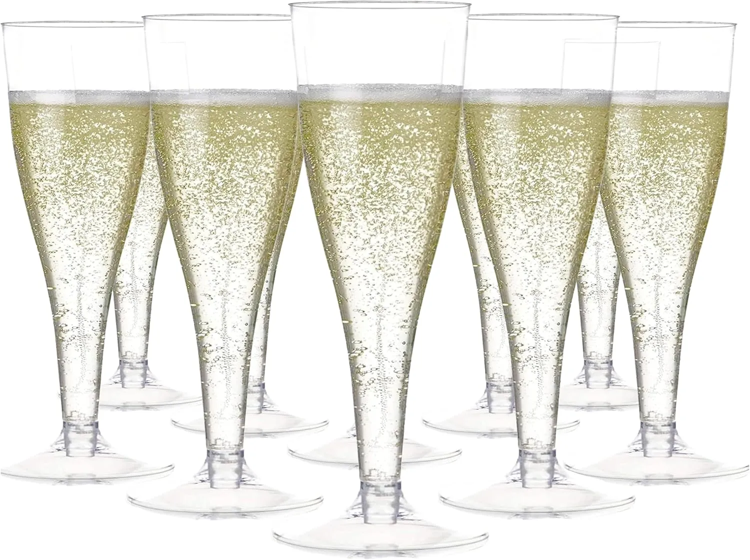 Prestee 100 Pack Clear Plastic Champagne Flutes - 4.5 oz Durable Disposable Champagne Glasses for Parties, Weddings, Toasting and Large Celebrations - Elegant Wine Glasses Stemware for Easy Cleanup
