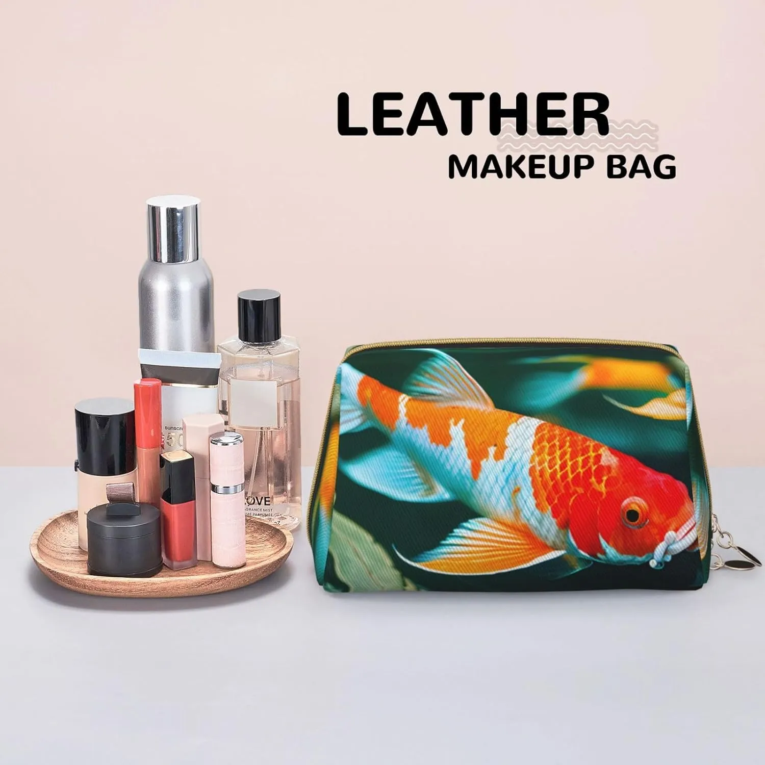 Pretty Koi Fish Toiletry Pouch, Travel-Friendly Makeup Organizer For Makeup Brushes, Lipsticks