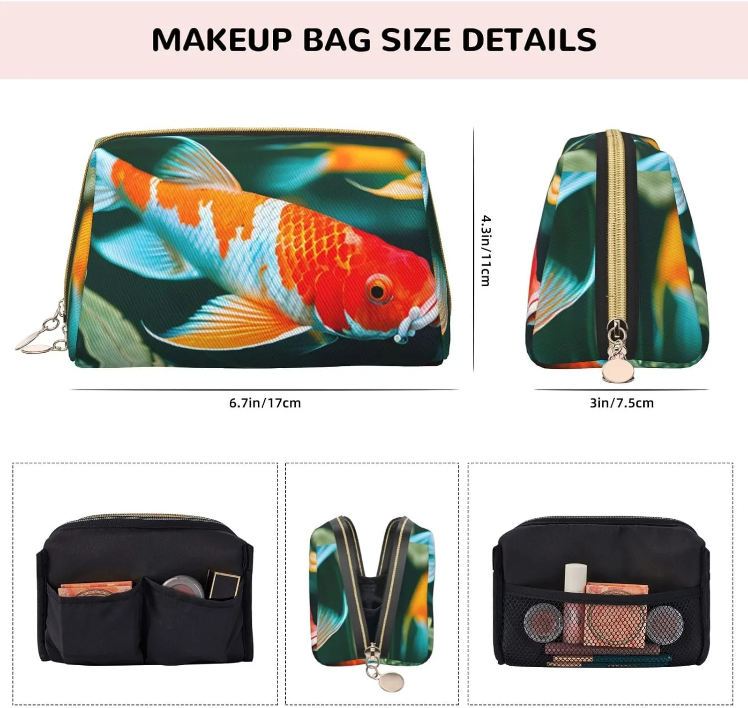 Pretty Koi Fish Toiletry Pouch, Travel-Friendly Makeup Organizer For Makeup Brushes, Lipsticks