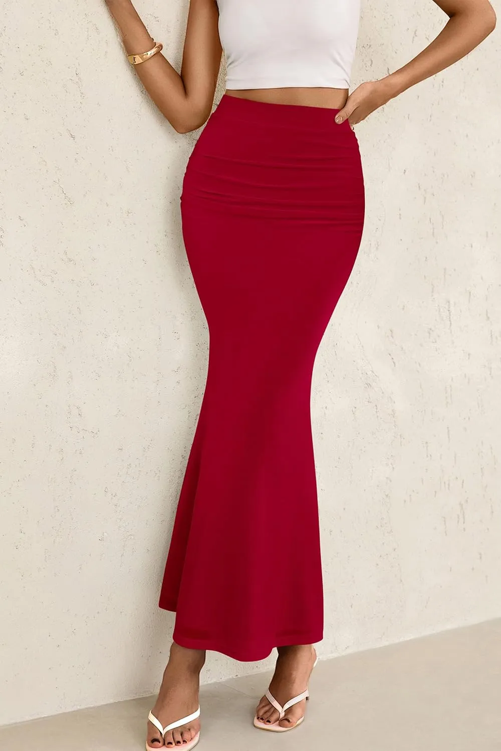 PRETTYGARDEN Women Fitted Mesh Mermaid Skirt 2025 Spring Summer Casual High Waisted Ruched Maxi Long Bodycon Going Out Skirts