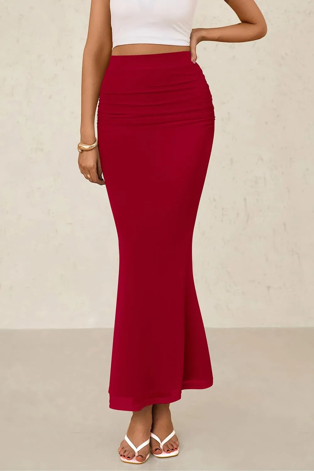 PRETTYGARDEN Women Fitted Mesh Mermaid Skirt 2025 Spring Summer Casual High Waisted Ruched Maxi Long Bodycon Going Out Skirts