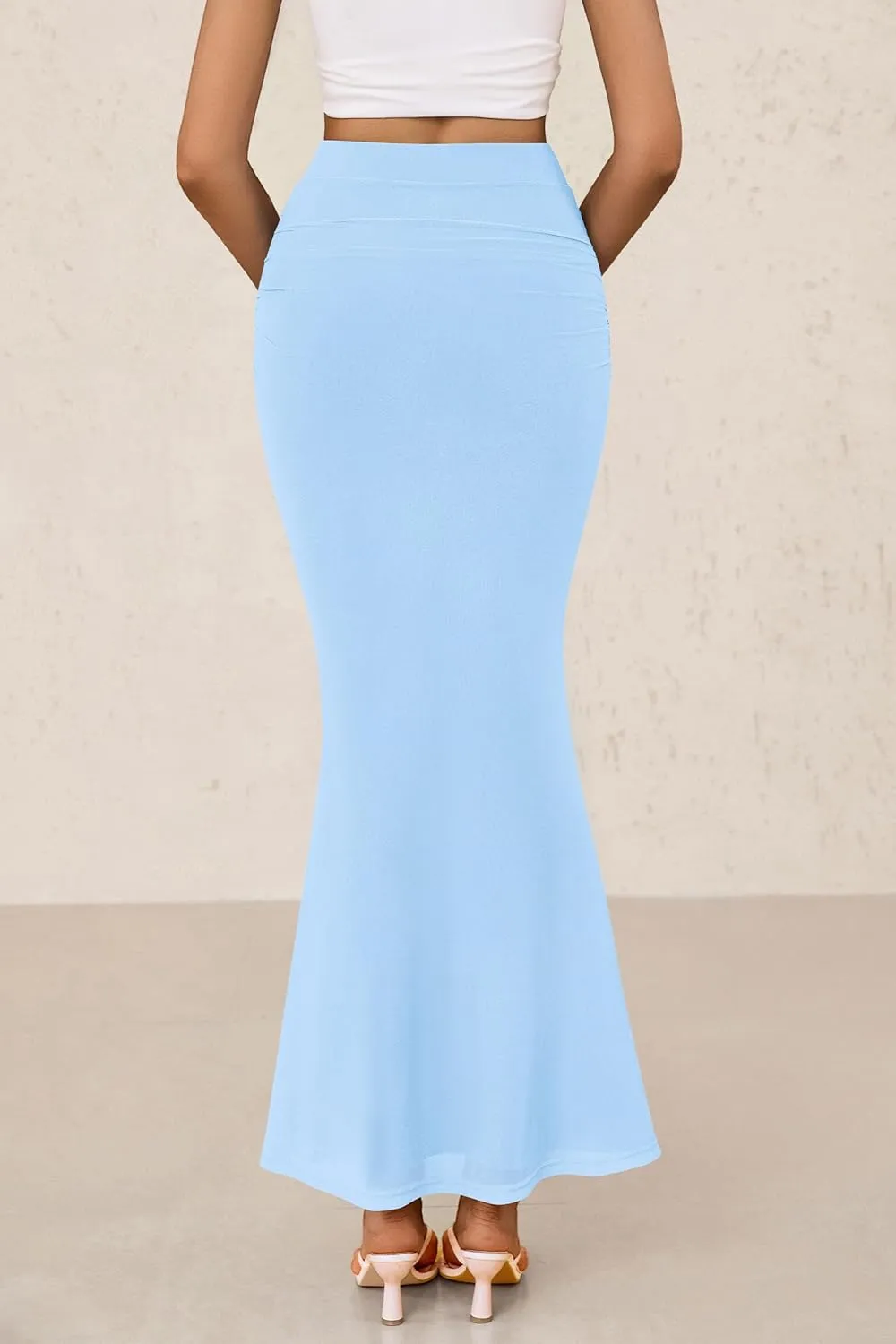 PRETTYGARDEN Women Fitted Mesh Mermaid Skirt 2025 Spring Summer Casual High Waisted Ruched Maxi Long Bodycon Going Out Skirts