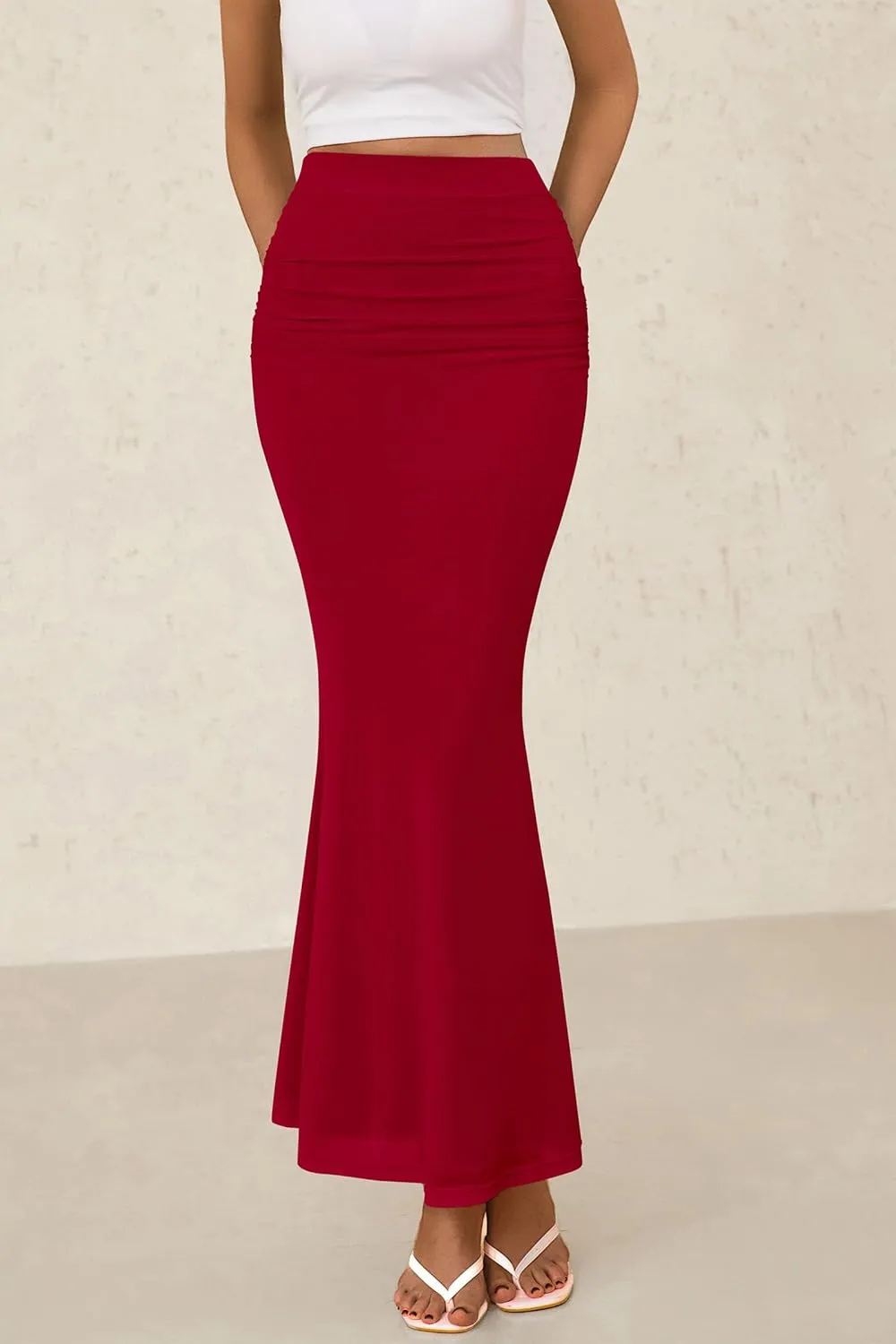 PRETTYGARDEN Women Fitted Mesh Mermaid Skirt 2025 Spring Summer Casual High Waisted Ruched Maxi Long Bodycon Going Out Skirts