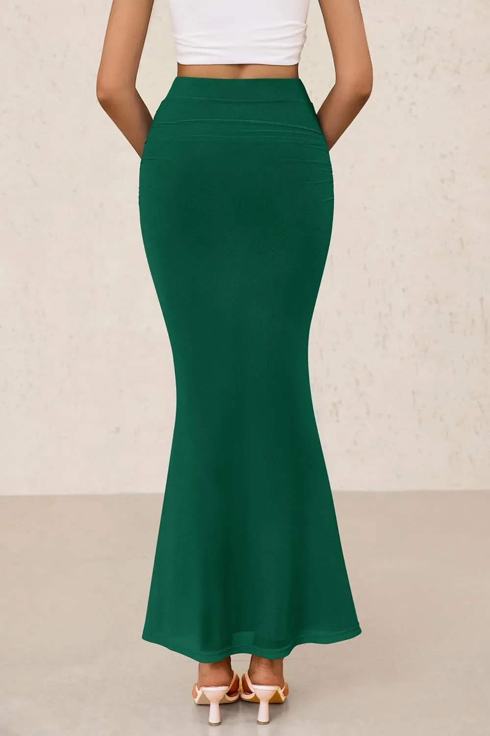 PRETTYGARDEN Women Fitted Mesh Mermaid Skirt 2025 Spring Summer Casual High Waisted Ruched Maxi Long Bodycon Going Out Skirts