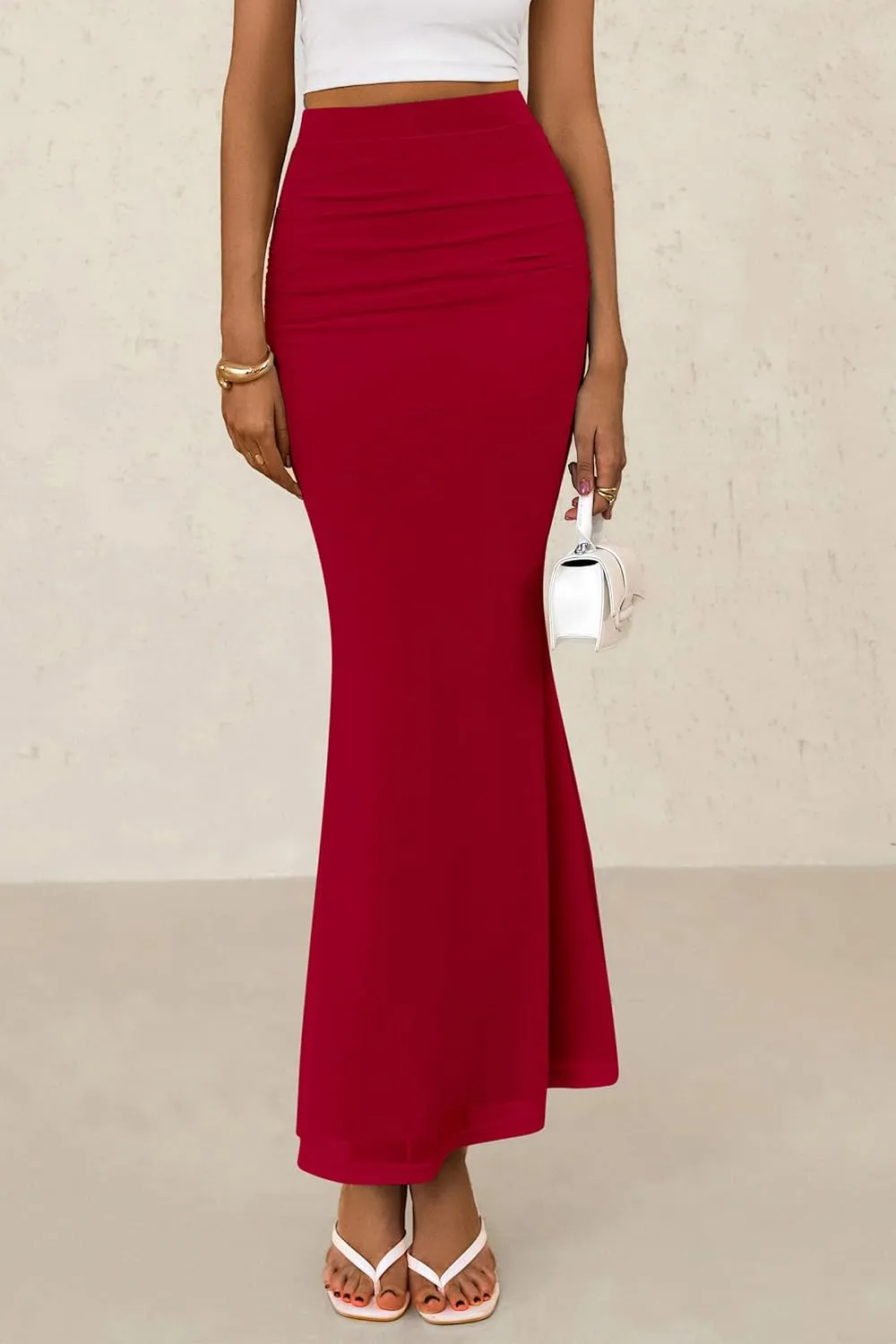 PRETTYGARDEN Women Fitted Mesh Mermaid Skirt 2025 Spring Summer Casual High Waisted Ruched Maxi Long Bodycon Going Out Skirts