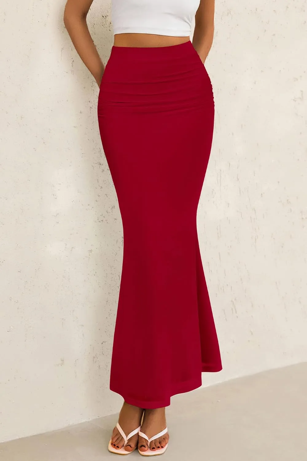 PRETTYGARDEN Women Fitted Mesh Mermaid Skirt 2025 Spring Summer Casual High Waisted Ruched Maxi Long Bodycon Going Out Skirts