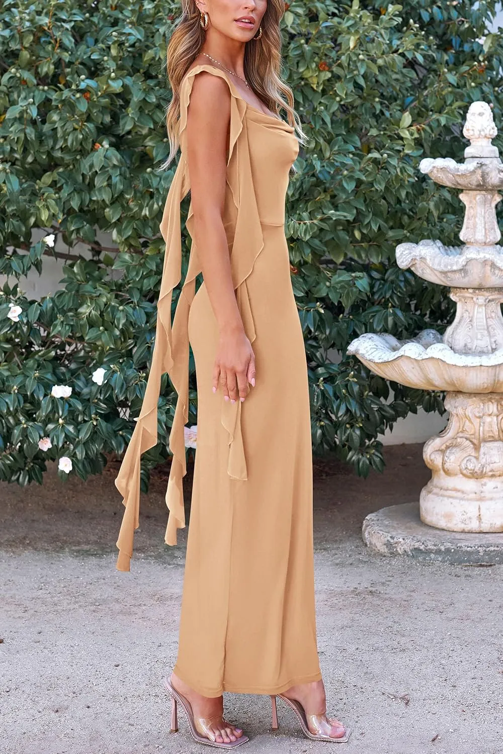 PRETTYGARDEN Women's 2025 Summer Wedding Guest Dress Sleeveless Ruffle Formal Cocktail Party Maxi Bodycon Dresses