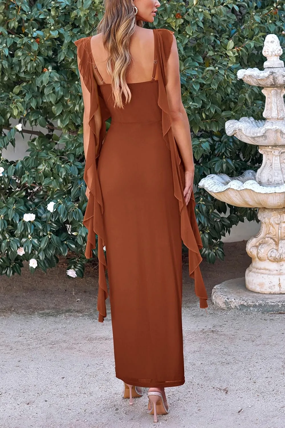 PRETTYGARDEN Women's 2025 Summer Wedding Guest Dress Sleeveless Ruffle Formal Cocktail Party Maxi Bodycon Dresses