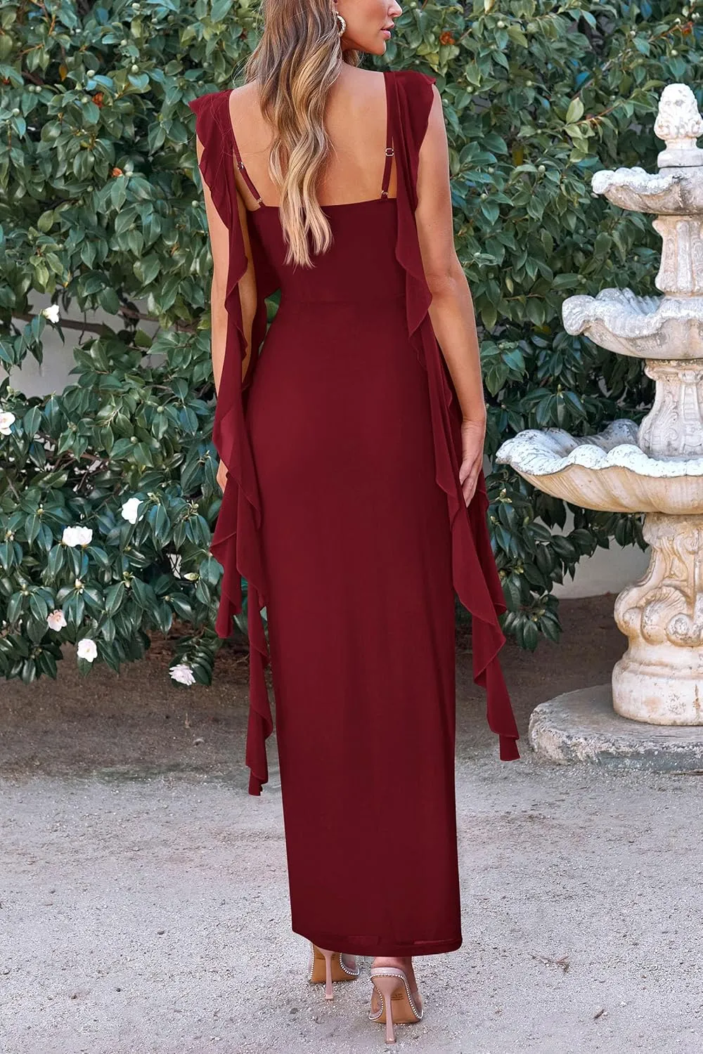PRETTYGARDEN Women's 2025 Summer Wedding Guest Dress Sleeveless Ruffle Formal Cocktail Party Maxi Bodycon Dresses