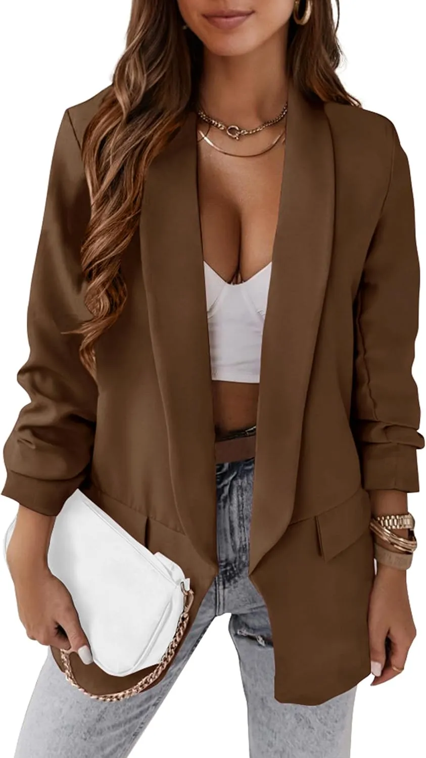 PRETTYGARDEN Womens Casual Blazer 2025 Spring Fall Fashion Long Sleeve Open Front Work Office Suit Jackets