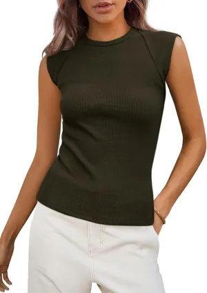 PRETTYGARDEN Women's Ribbed Tank Tops 2025 Summer Cap Sleeve Slim Fitted Knit Basic Casual Tee Shirts Trendy Fashion Clothes