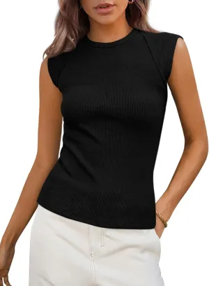 PRETTYGARDEN Women's Ribbed Tank Tops 2025 Summer Cap Sleeve Slim Fitted Knit Basic Casual Tee Shirts Trendy Fashion Clothes