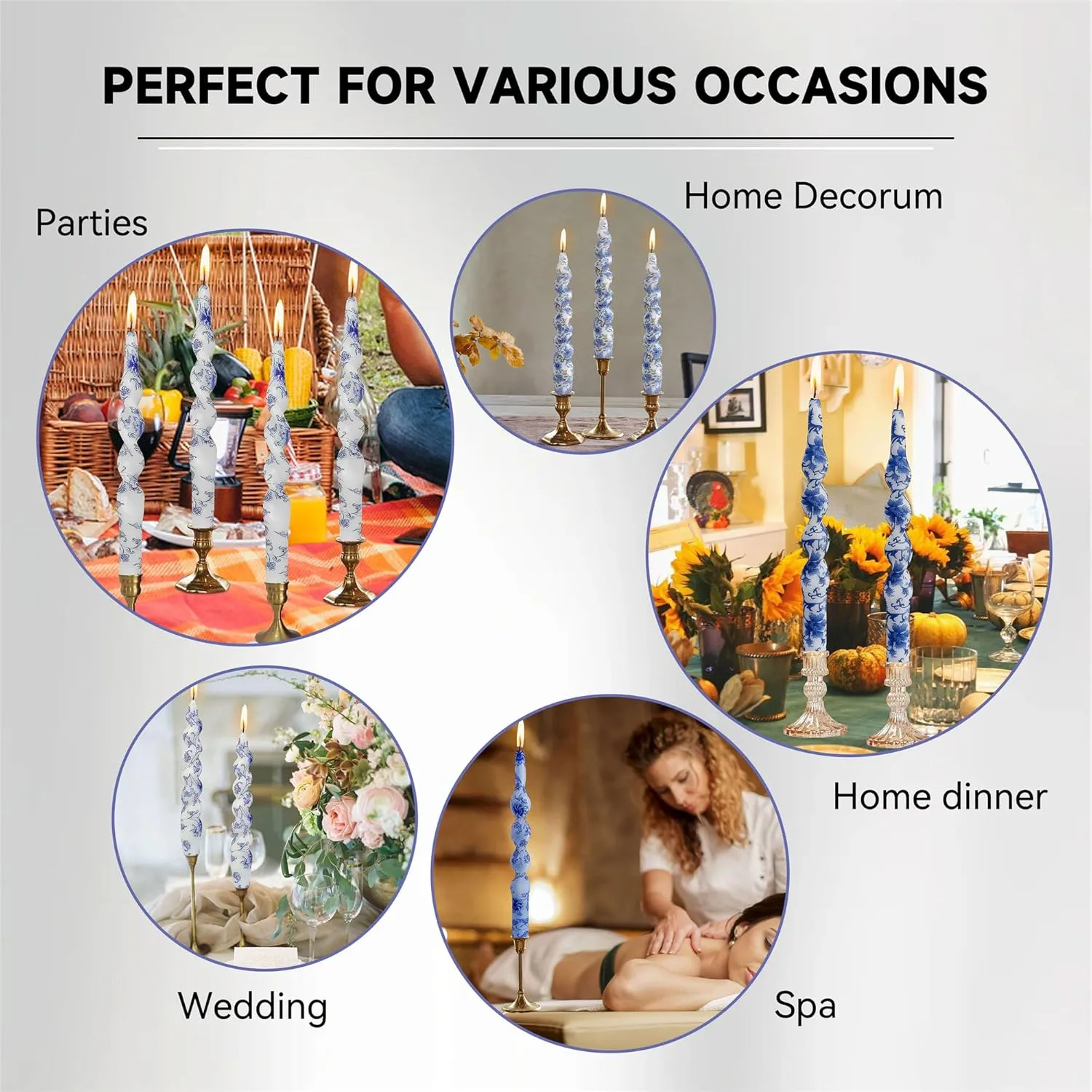 Print Candlesticks Floral Taper Candles - 4pcs Flame Handmade Twisted Candlestick 10 Inch Long Candle Sticks Swirl Tapered Candles for Home Holiday Wedding Dinner (1D4T-FLM)