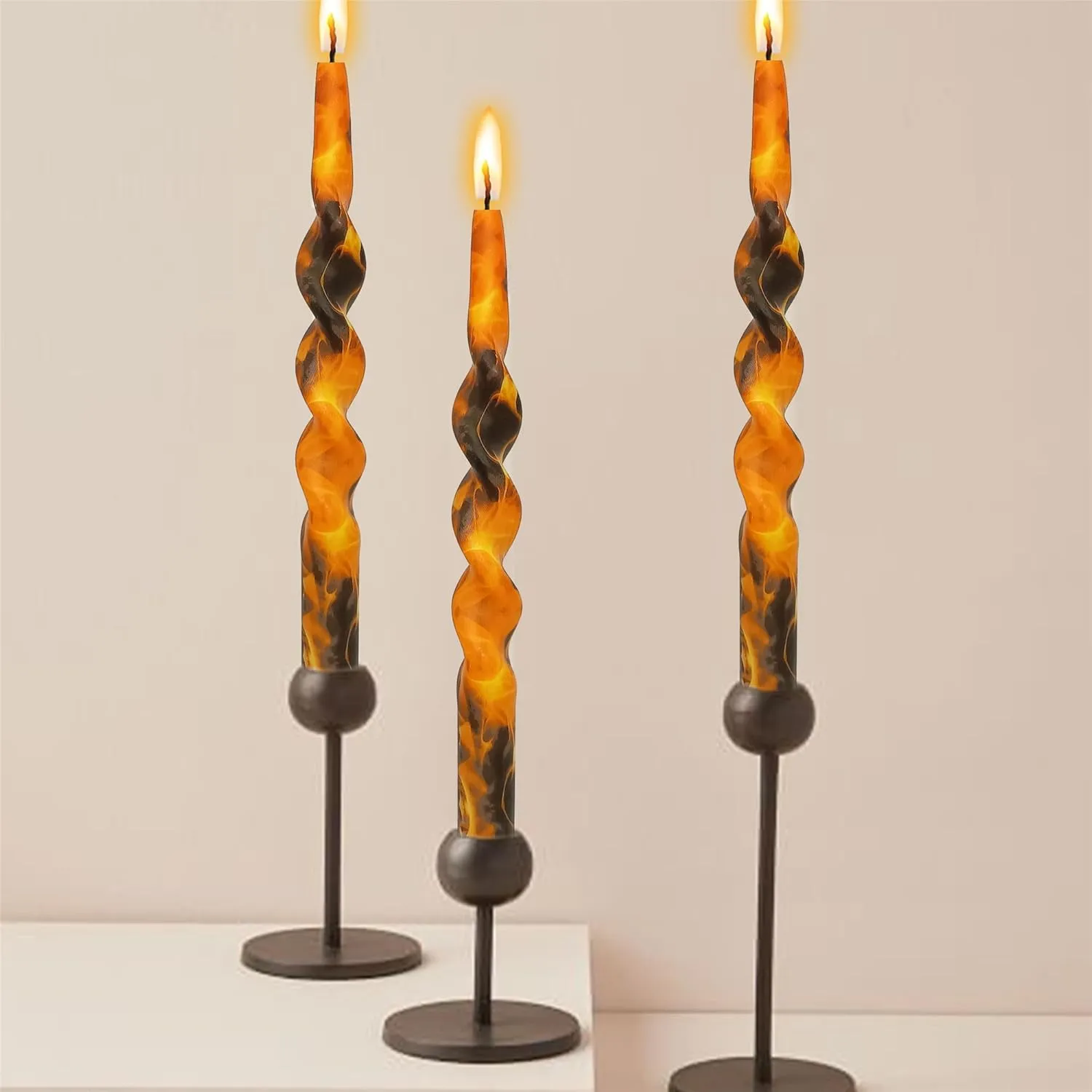 Print Candlesticks Floral Taper Candles - 4pcs Flame Handmade Twisted Candlestick 10 Inch Long Candle Sticks Swirl Tapered Candles for Home Holiday Wedding Dinner (1D4T-FLM)