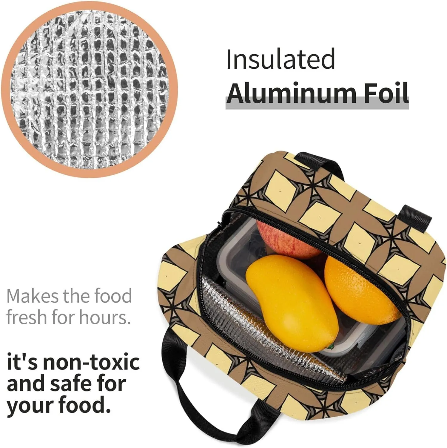 Prism Shaped Yellow Leaf Vein Pattern Lunch Bag, Large Capacity Reusable Insulated Cooler Lunch Container For Work Office Picnic Or Travel
