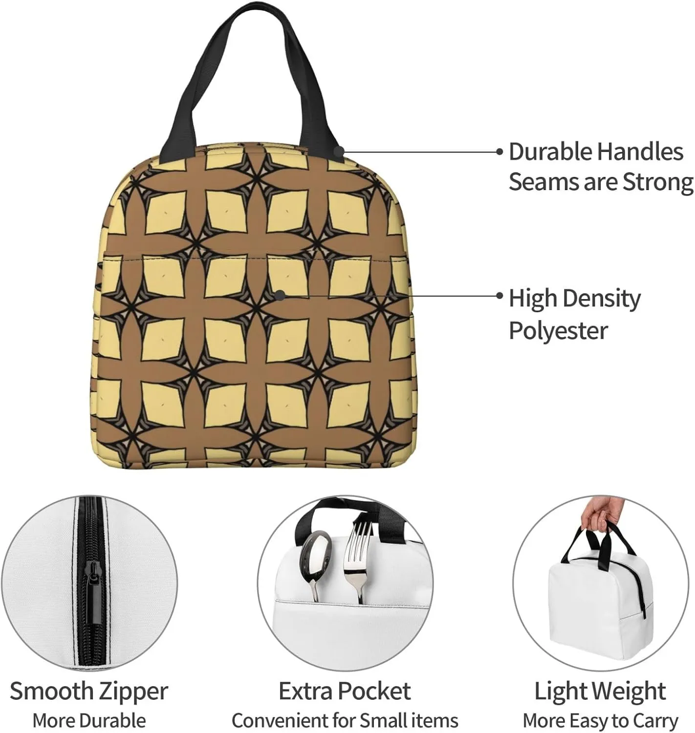 Prism Shaped Yellow Leaf Vein Pattern Lunch Bag, Large Capacity Reusable Insulated Cooler Lunch Container For Work Office Picnic Or Travel