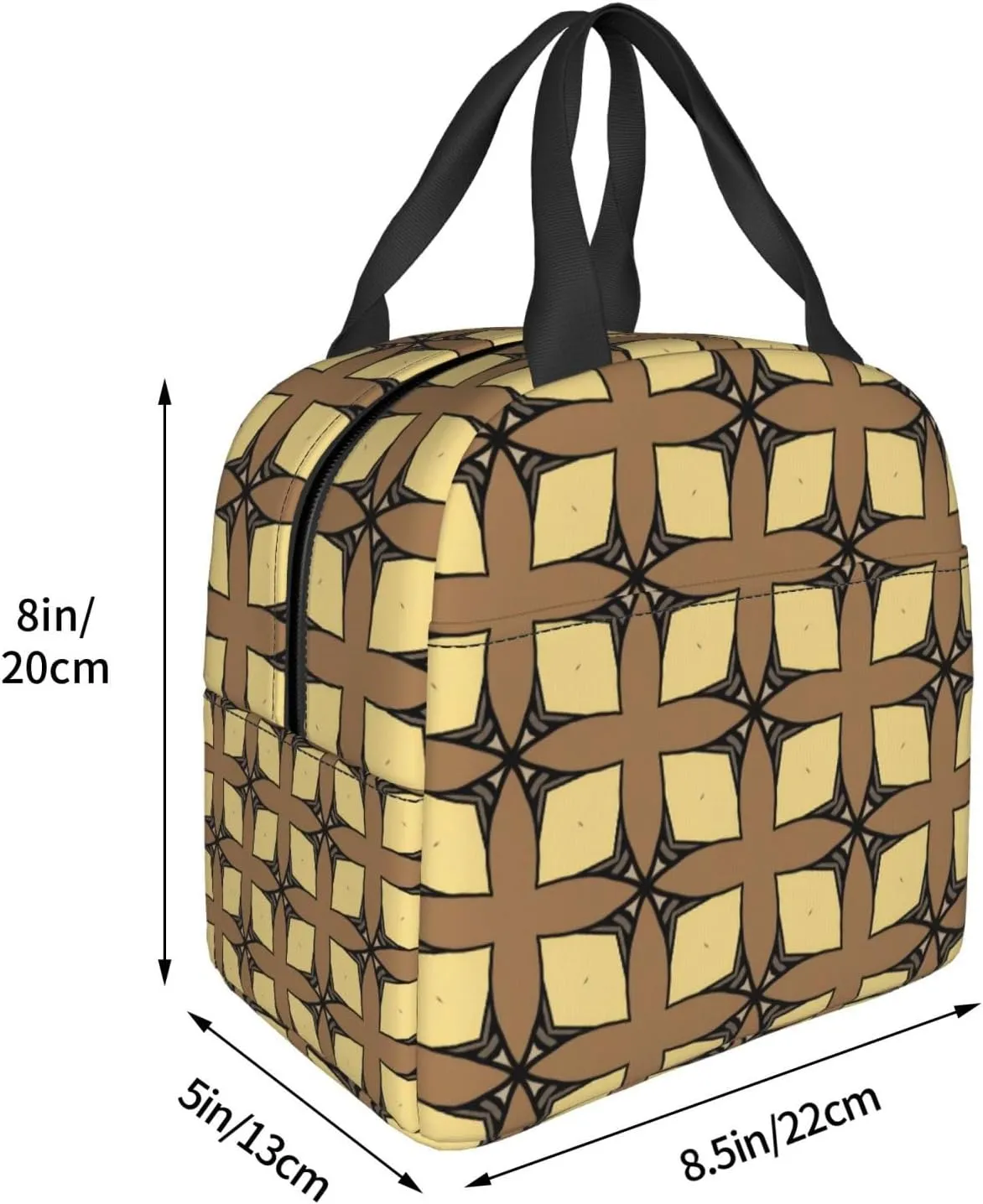 Prism Shaped Yellow Leaf Vein Pattern Lunch Bag, Large Capacity Reusable Insulated Cooler Lunch Container For Work Office Picnic Or Travel