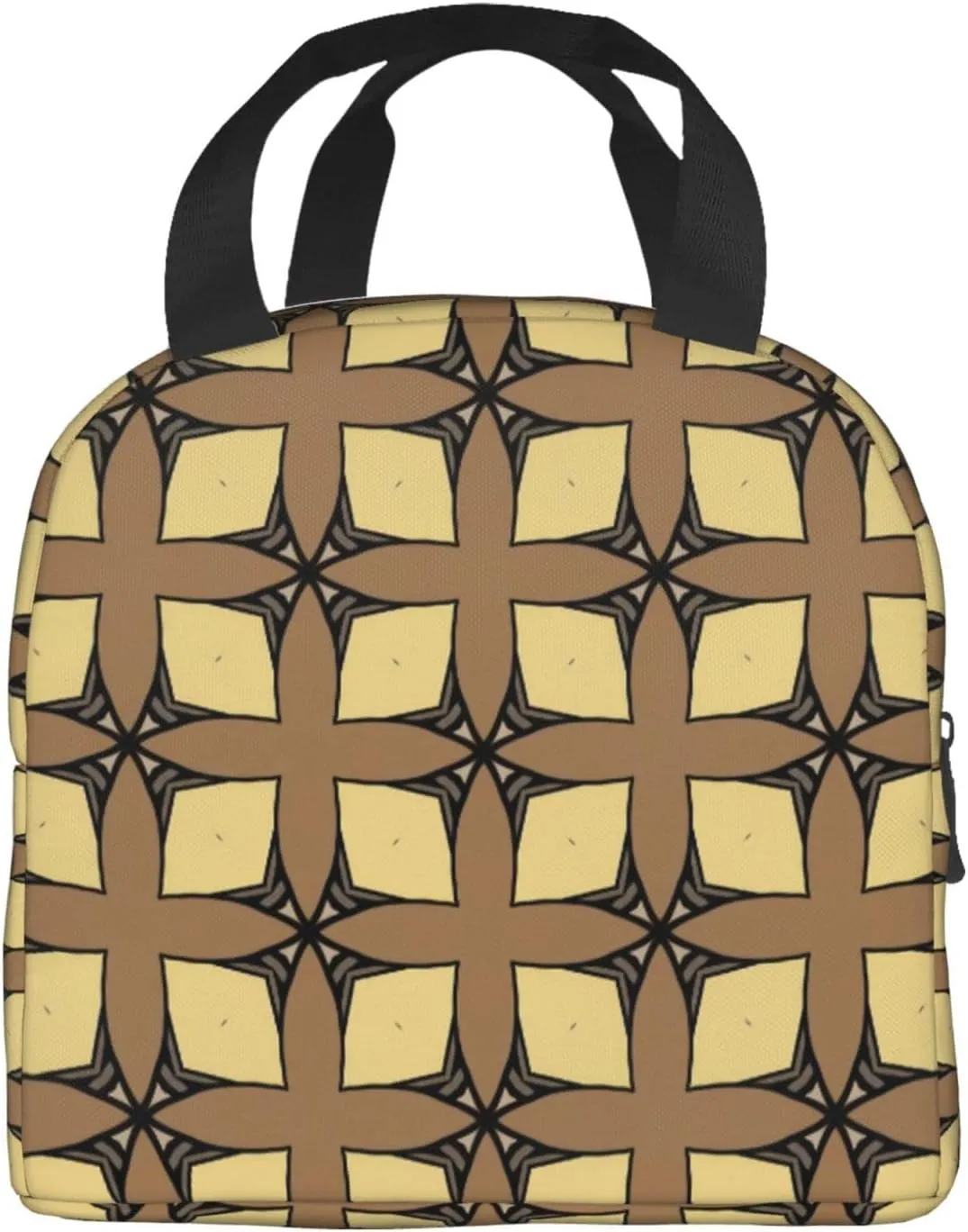 Prism Shaped Yellow Leaf Vein Pattern Lunch Bag, Large Capacity Reusable Insulated Cooler Lunch Container For Work Office Picnic Or Travel