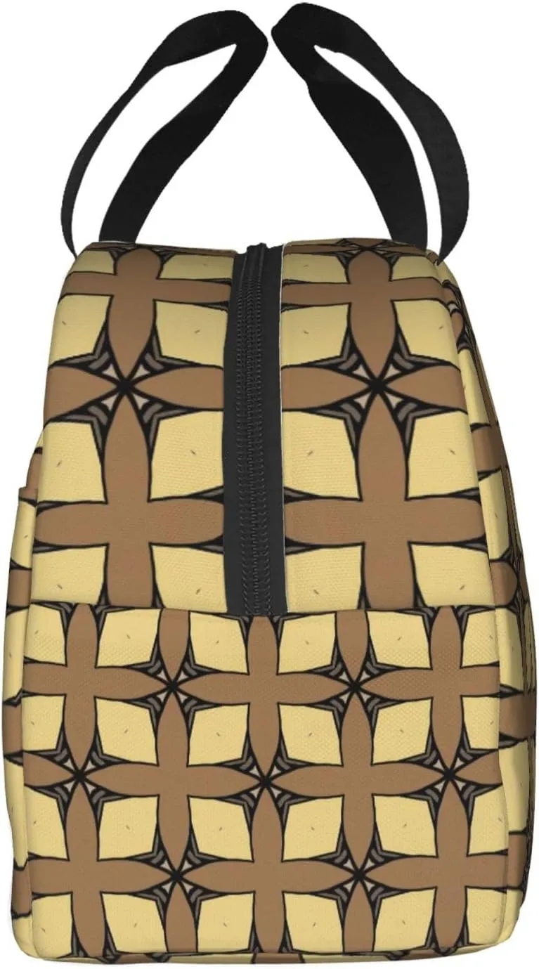 Prism Shaped Yellow Leaf Vein Pattern Lunch Bag, Large Capacity Reusable Insulated Cooler Lunch Container For Work Office Picnic Or Travel