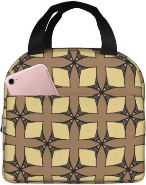 Prism Shaped Yellow Leaf Vein Pattern Lunch Bag, Large Capacity Reusable Insulated Cooler Lunch Container For Work Office Picnic Or Travel
