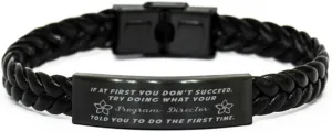 Program Director Braided Leather Bracelet, If at first you don't succeed, try doing what your athletic trainer told you to do the first time., Laser Engraved, Stainless Steel Wristband