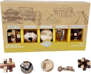 Project Genius Curated Collection Gift Set, 5 Premium Wood & Metal Puzzles, 3D Brainteaser Gift for Kids 8 , Teens, and Adults - True Genius Disassembly and Disentanglement Variety Pack