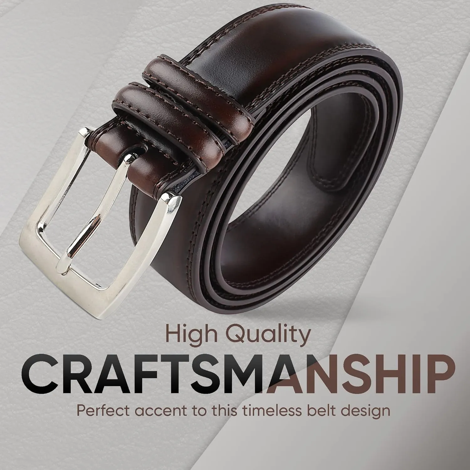 Prospero Comfort Men's Genuine Leather Belt 'ALL LEATHER' Classic Dress Casual Double Stitch 35mm