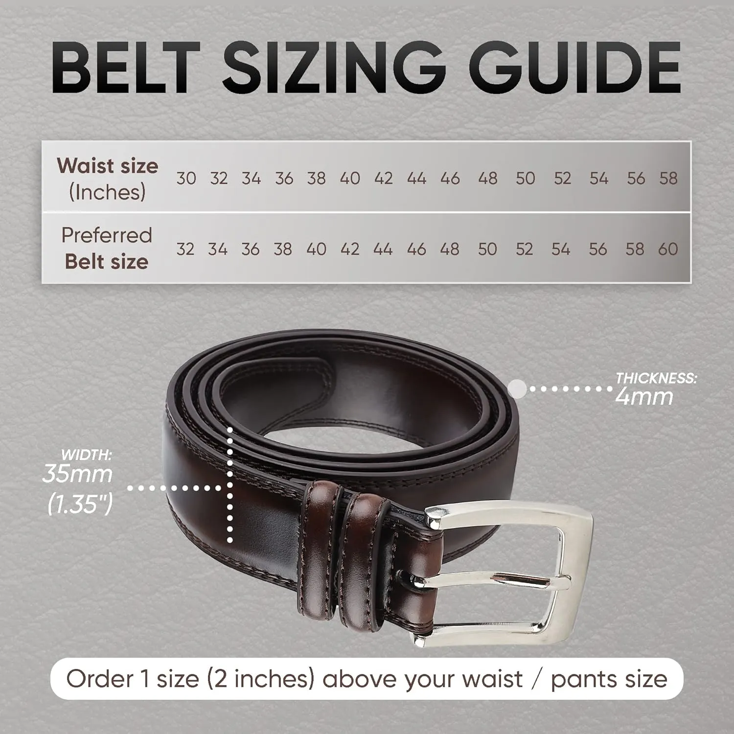 Prospero Comfort Men's Genuine Leather Belt 'ALL LEATHER' Classic Dress Casual Double Stitch 35mm