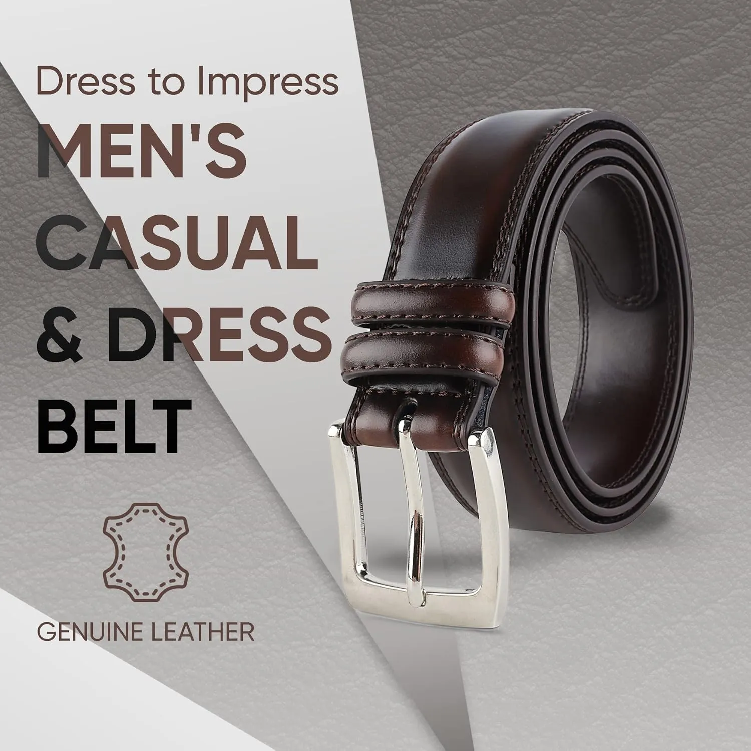 Prospero Comfort Men's Genuine Leather Belt 'ALL LEATHER' Classic Dress Casual Double Stitch 35mm