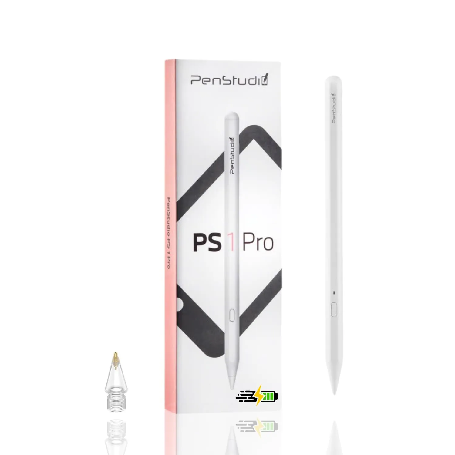 PS1-Pro Stylus Pen for Apple iPad 2018-2025｜Faster Charge Custom Shortcuts Pixel-Perfect with Metal Chrome Tip｜Pencil for iPad 11th & 10th Generation, Pro 11"/12.9"/M4, Air 3/4/5/M2/M3, mini 5/6th Gen
