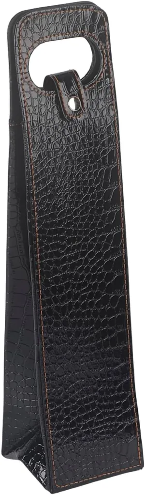 PU Resuable Leather Wine Tote Bag, Wine Tote Bag Reusable Leather Wine Carrier Tote Wine Purse Case Holder Single Bottle Champagne Beer Bags Carrier for Wedding Birthday (black crocodile)