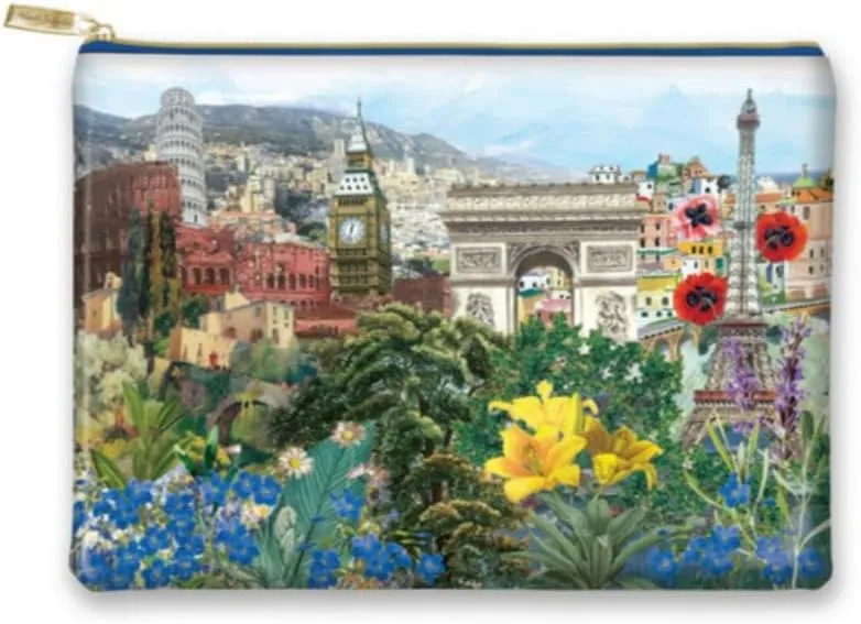 Punch Studio Globetrotter Cosmetic Pouch, Vegan Leather Travel Bag, 8.5 x 11.25 inches - Europe