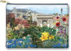 Punch Studio Globetrotter Cosmetic Pouch, Vegan Leather Travel Bag, 8.5 x 11.25 inches - Europe