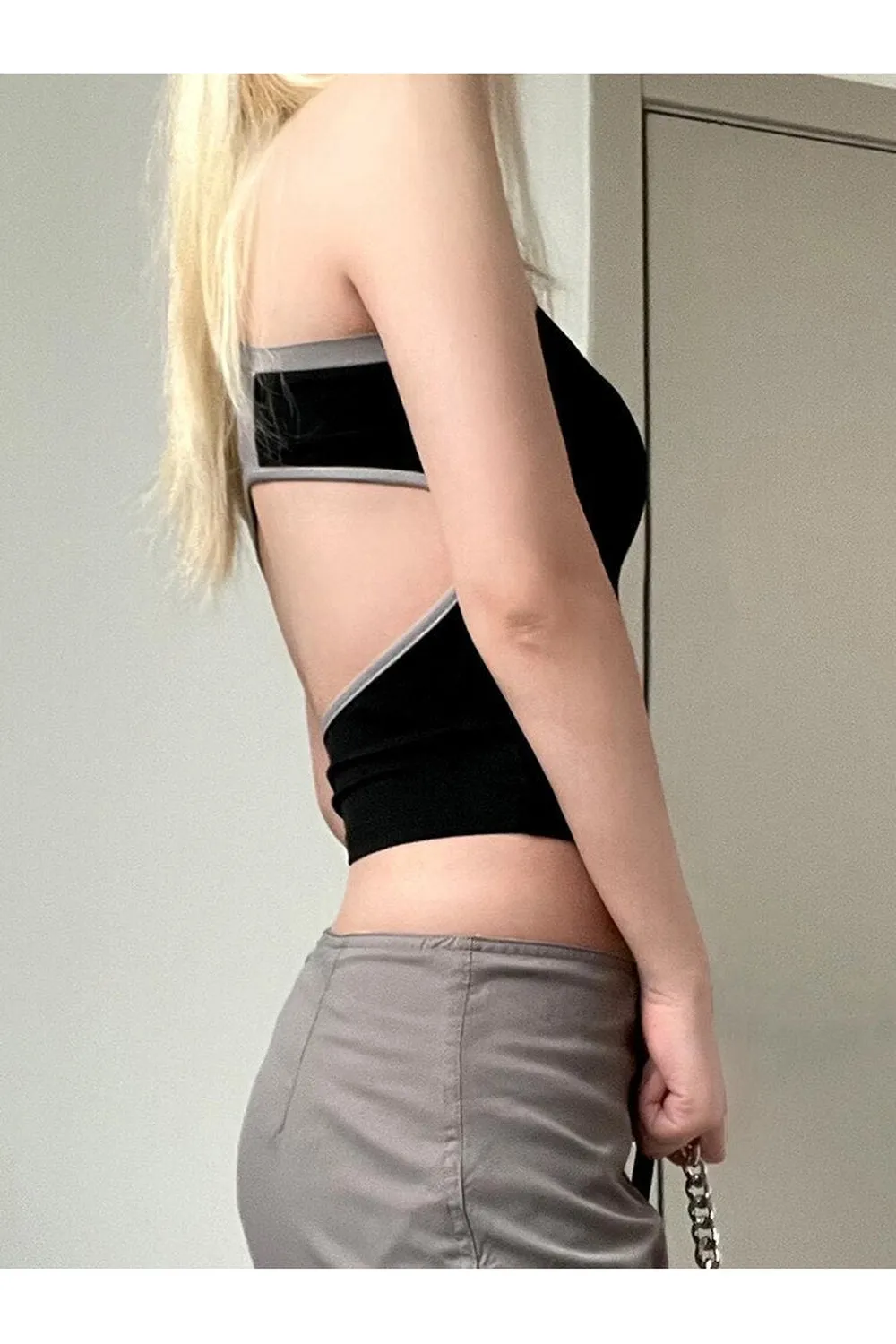 Punk Backless Zip Up Crop Top