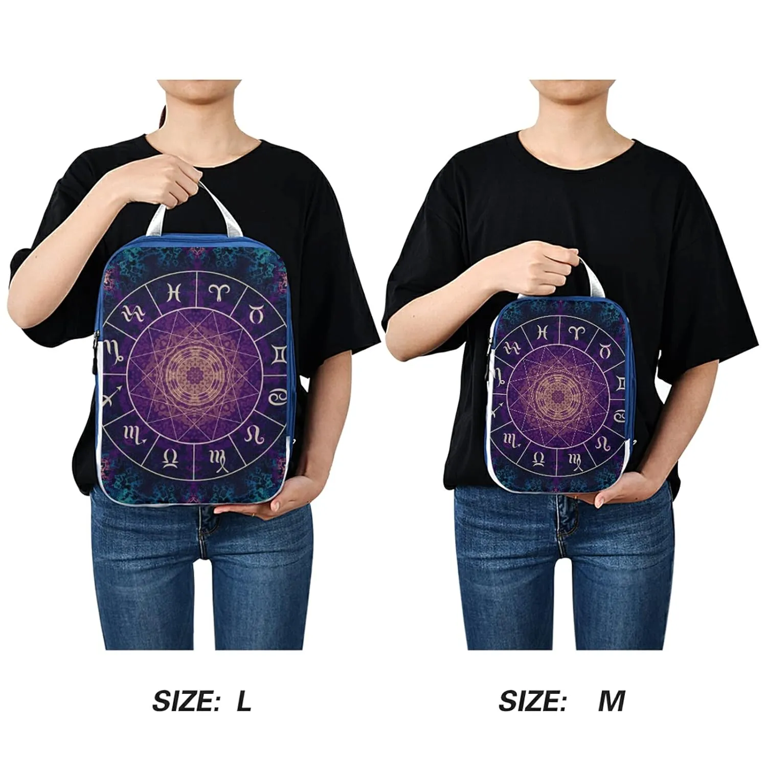 Purple Magic Circle with Zodiacs Sign on Abstract Mystic Background 3 Set Packing Cubes, Waterproof Check Oxford cloth Organizers, Travel Packing Toiletry Storage Bag