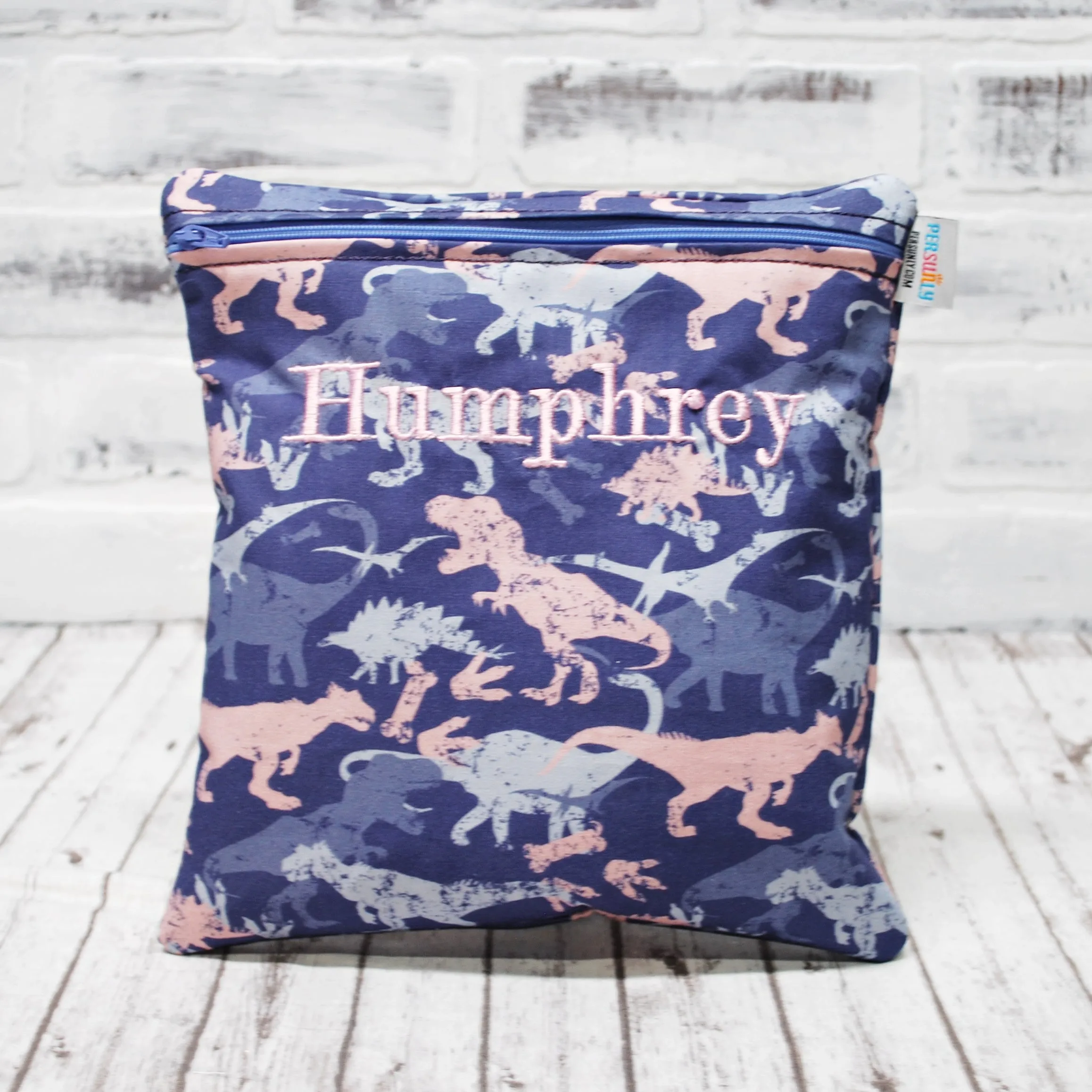 Purple Pink Dinosaur Personalized Reusable Food Bag