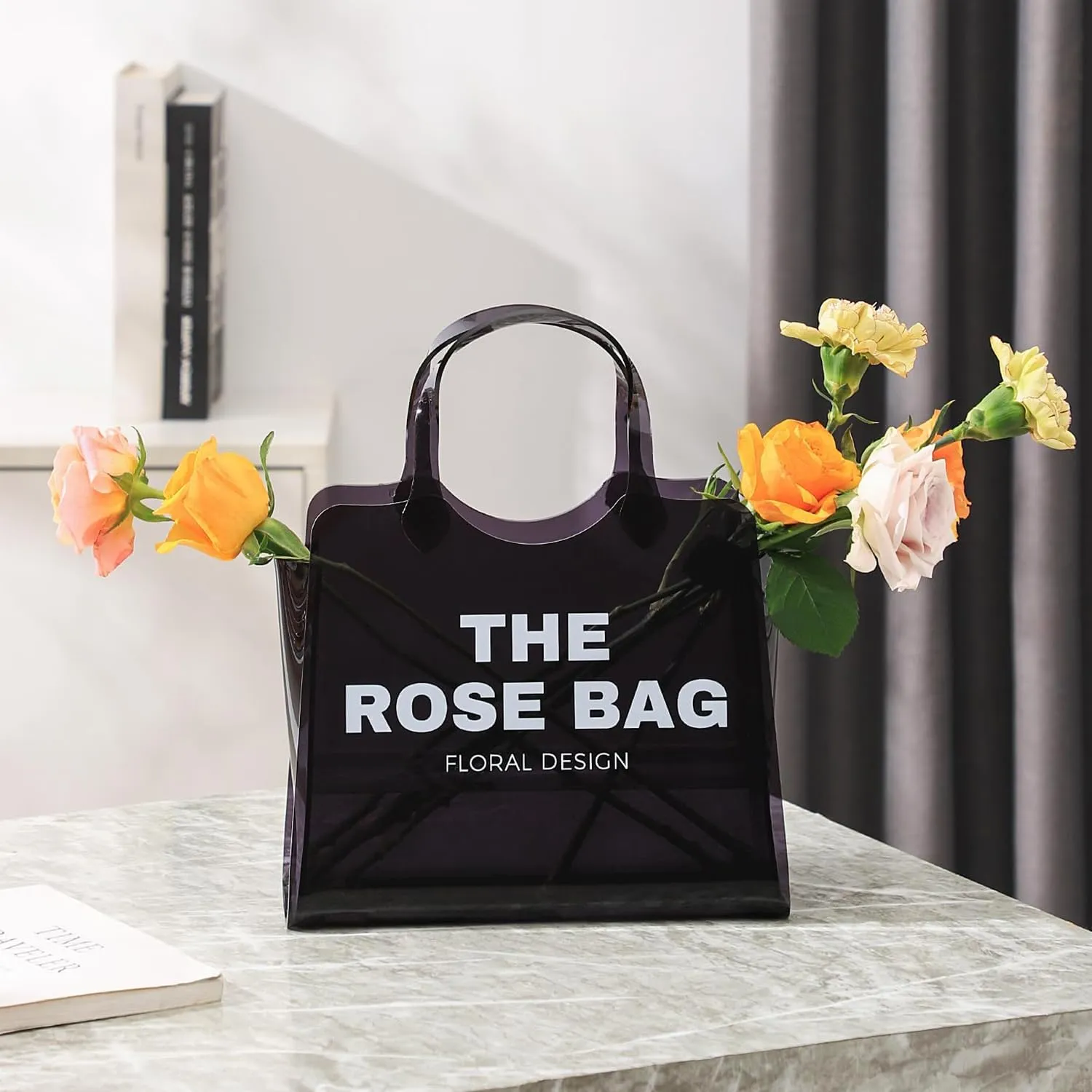 Purse Vase, Bag Vases for Flowers, Black Acrylic Bag Vases, Decorative Tote Bag Vase for Wedding, Living Room, Bedroom, Table, Office(Tote Bag)