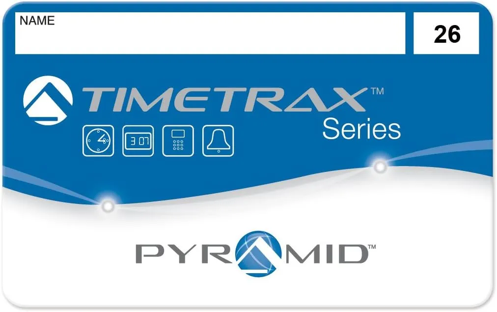 Pyramid Time Systems 41303 Swipe Cards 26-50 for TimeTrax TTEZ, TTEZEK, PSDLAUBKK, TTPRO, TTMOBILE, Time Clock. Requires 25 Employee Upgrade Software Download Package if Purchased for TTEZ Time Clock, Medium, Blue/Black/White