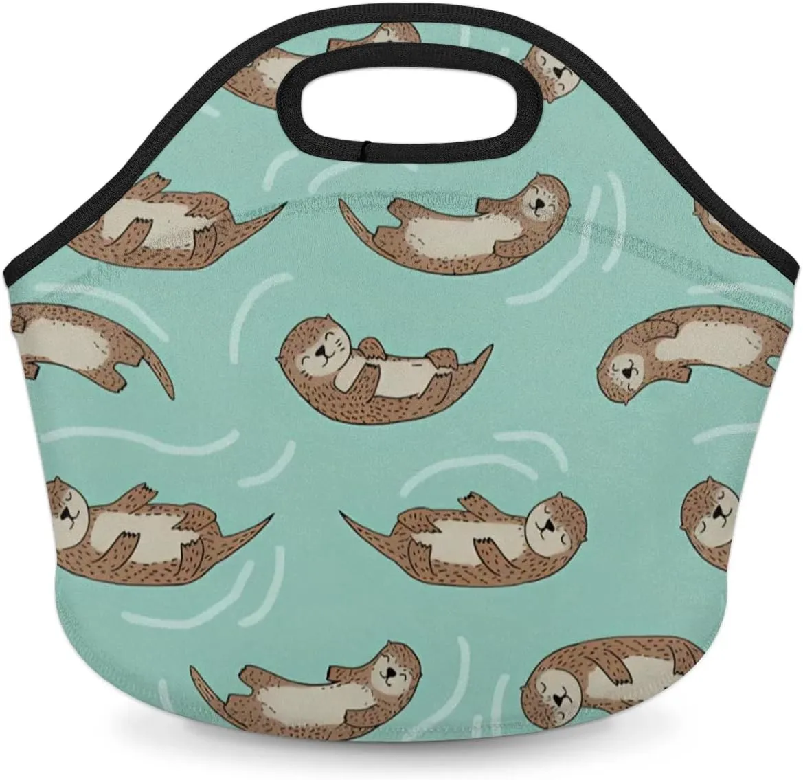 QsirBC River Otters Neoprene Lunch Bag with Smooth Zipper Portable Neoprene Lunch Box Reusable Insulated Lunch Tote Lunch Sack for Adults Women Men Work Picnic Camping Beach Fishing