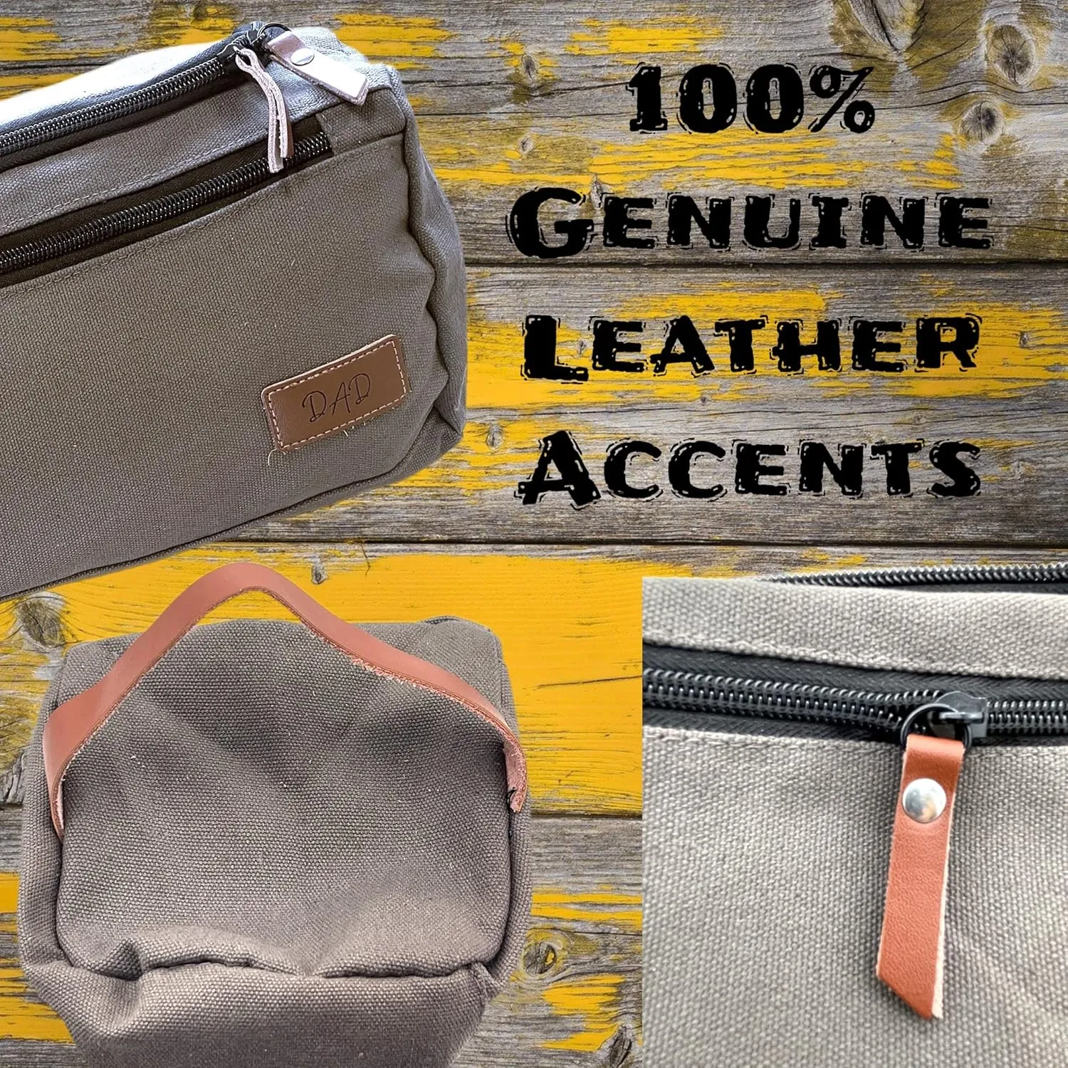 QualityVibe Fathers Day Gift From Daughter or Son. Canvas Travel Toiletry Bag For men With Dad logo (Leather Tag)