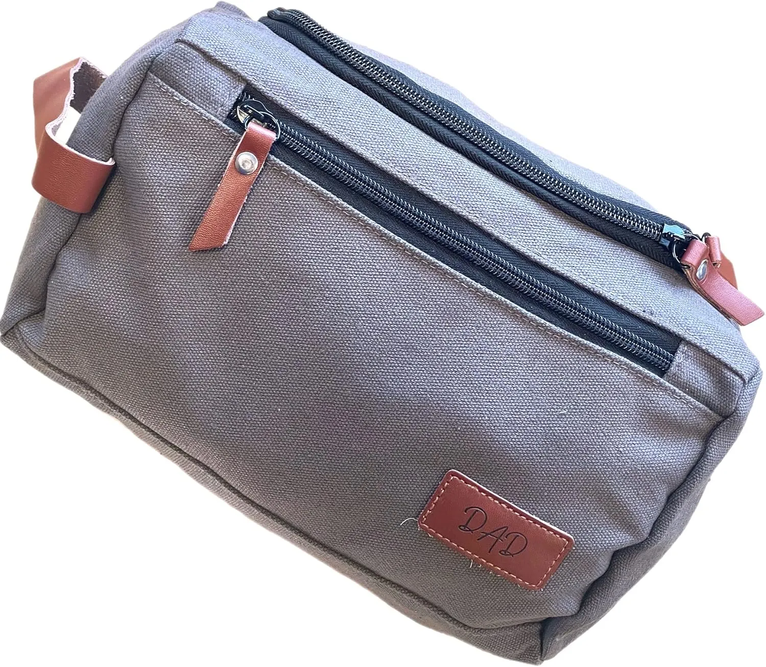 QualityVibe Fathers Day Gift From Daughter or Son. Canvas Travel Toiletry Bag For men With Dad logo (Leather Tag)