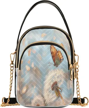 Quilted Crossbody Bags for Women,Butterfly and Dandelion Women's Crossbody Handbags Small Travel Purses Phone Bag