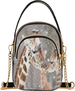 Quilted Crossbody Bags for Women,Mother and Baby Giraffes Women's Crossbody Handbags Small Travel Purses Phone Bag