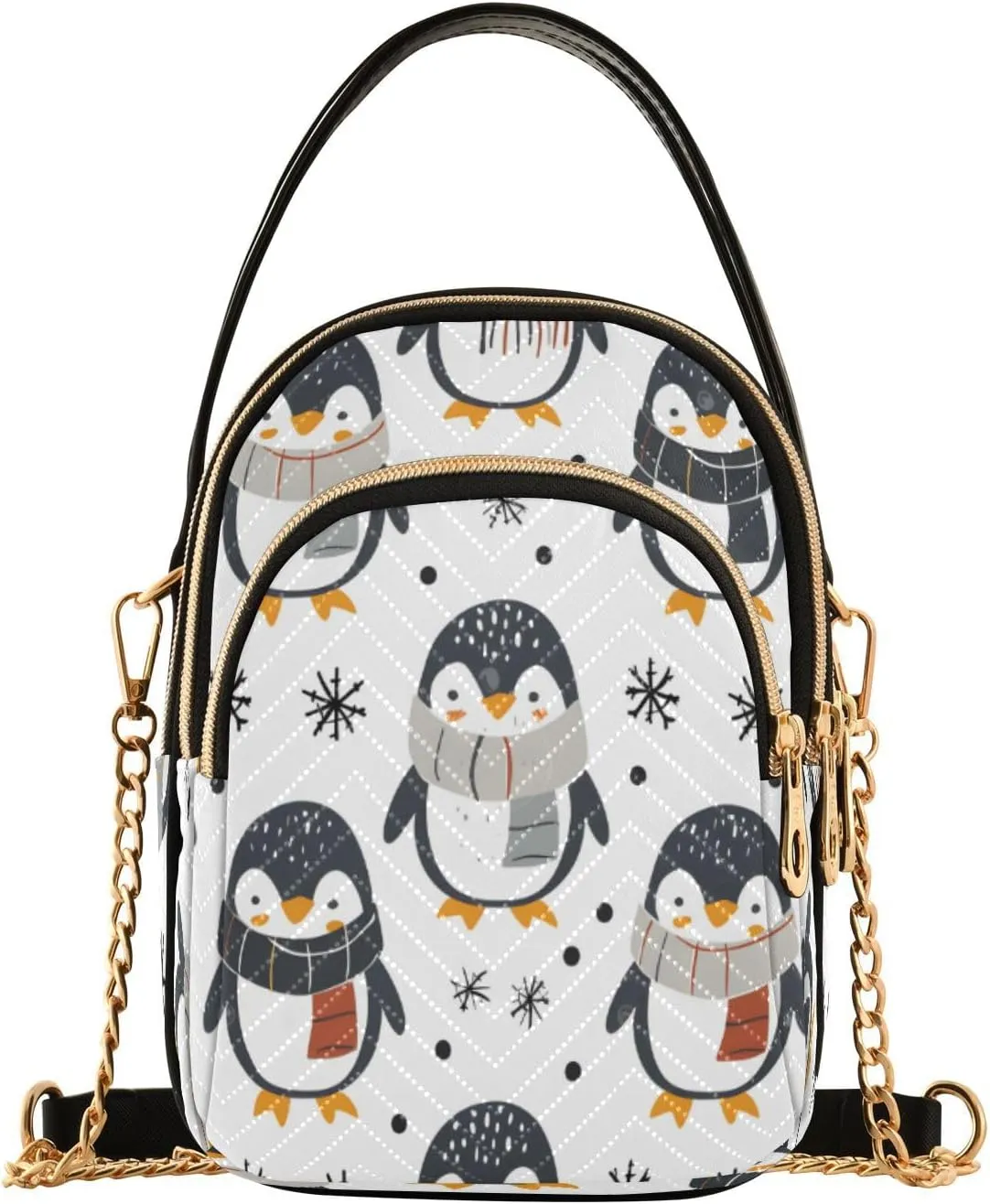 Quilted Crossbody Bags for Women,Penguins with Snowflakes Women's Crossbody Handbags Small Travel Purses Phone Bag