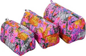Quilted Makeup Bag for Women,Floral Cotton Cosmetic Bag,Coquette Aesthetic Floral Toiletry Organizer Bag,Toiltery Bag Pouch (Pink_Jungle-8)